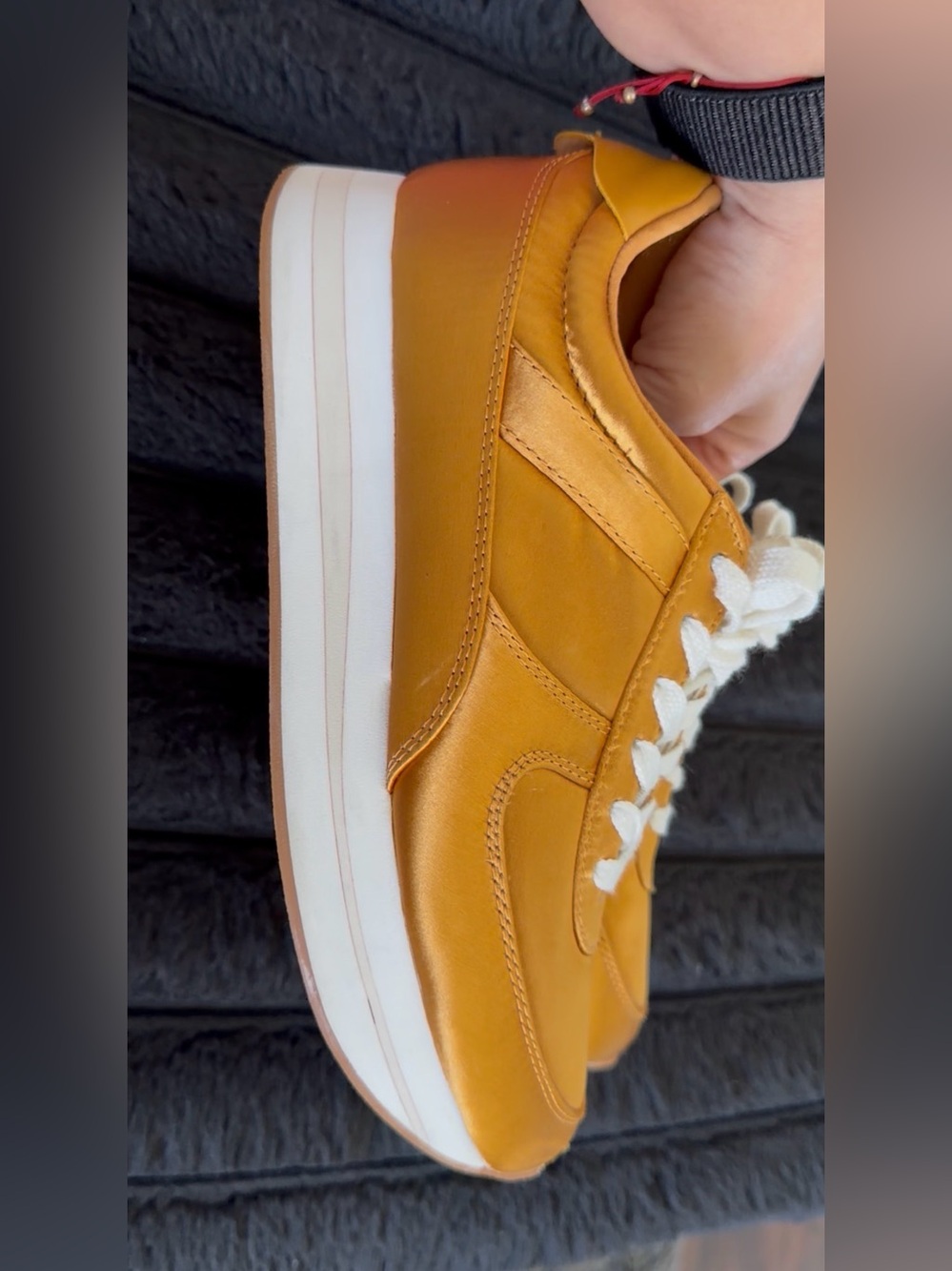 Women’s Mustard Platform Lace-Up Sneakers